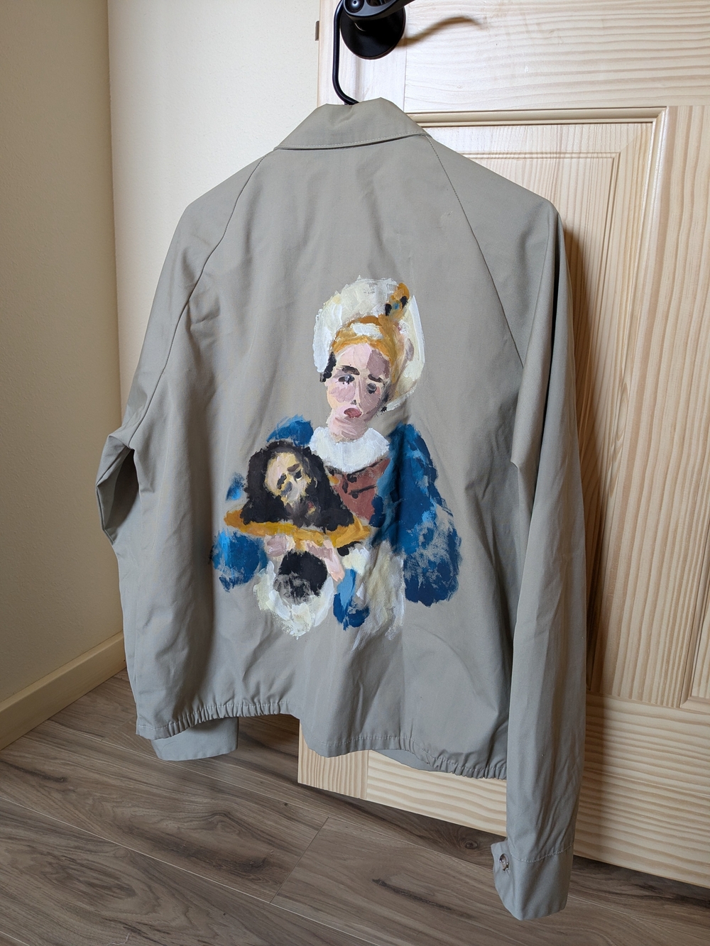 Hand painted Head Of Saint John The Baptist On Vtg 1970's Sportsmaster Jacket
